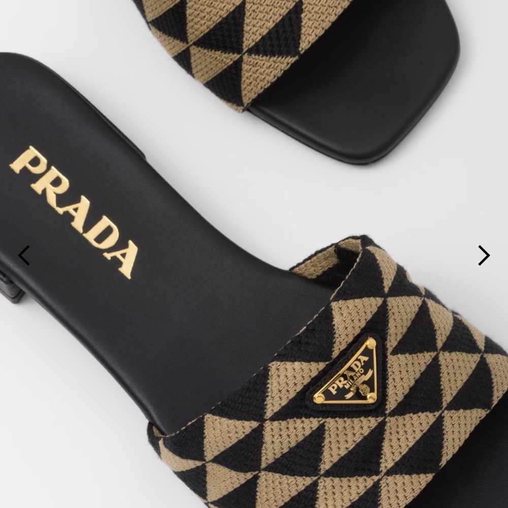 Prada Geometric Black and Tan Sandals/mules/slides